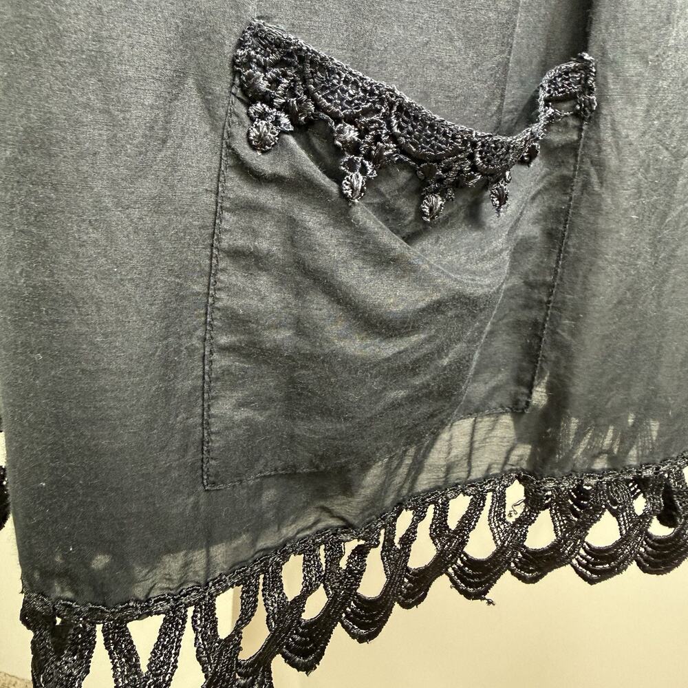 Whimsygoth Black Crochet Lace Bizz Princess Tunic Large Cotton Silk Pockets - Picture 4 of 13
